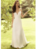 Plunging Neck Ivory Pleated Satin Open Back Simple Wedding Dress